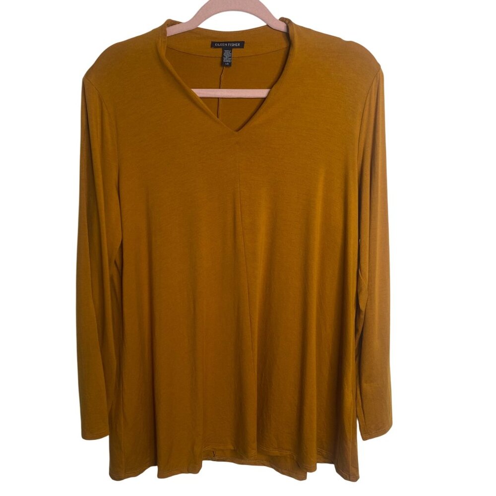 Eileen Fisher Tunic Top Womens L Long Sleeves V-Neck Minimalist Capsule‎